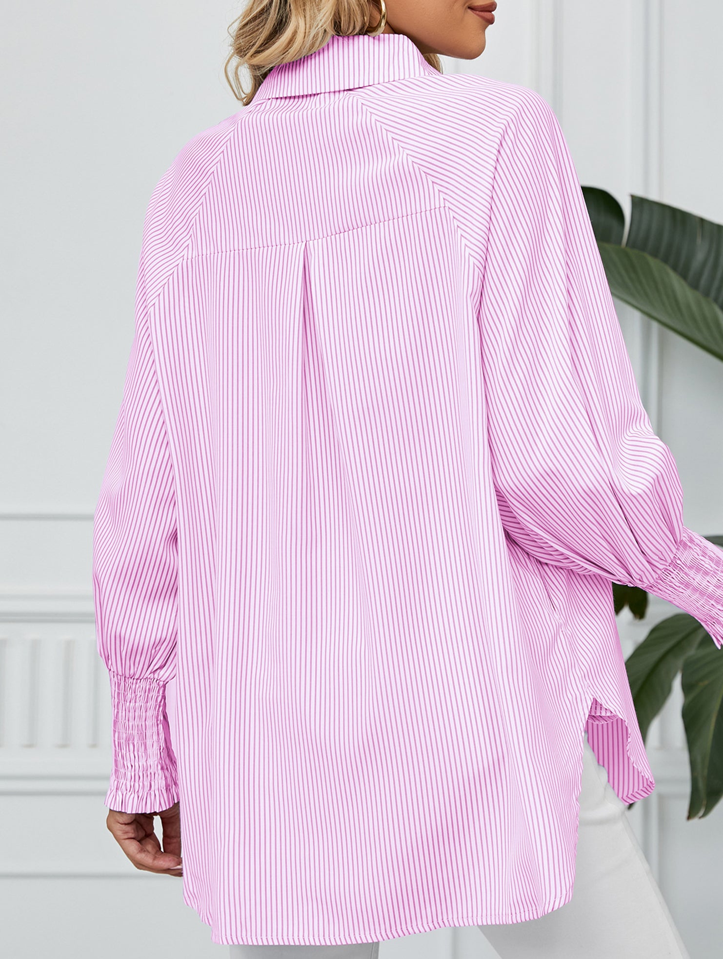 Casual pleated loose striped shirt