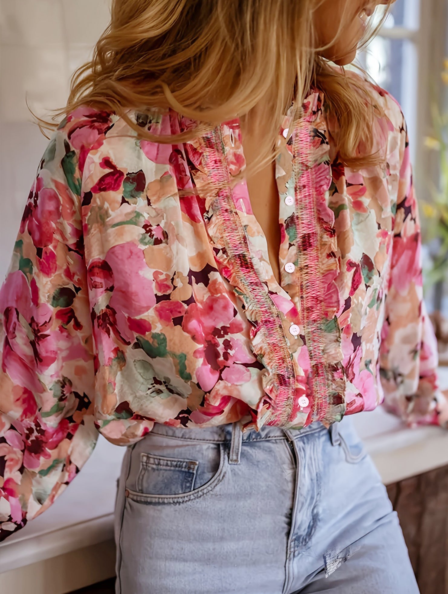 Loose lazy style printed crew neck shirt