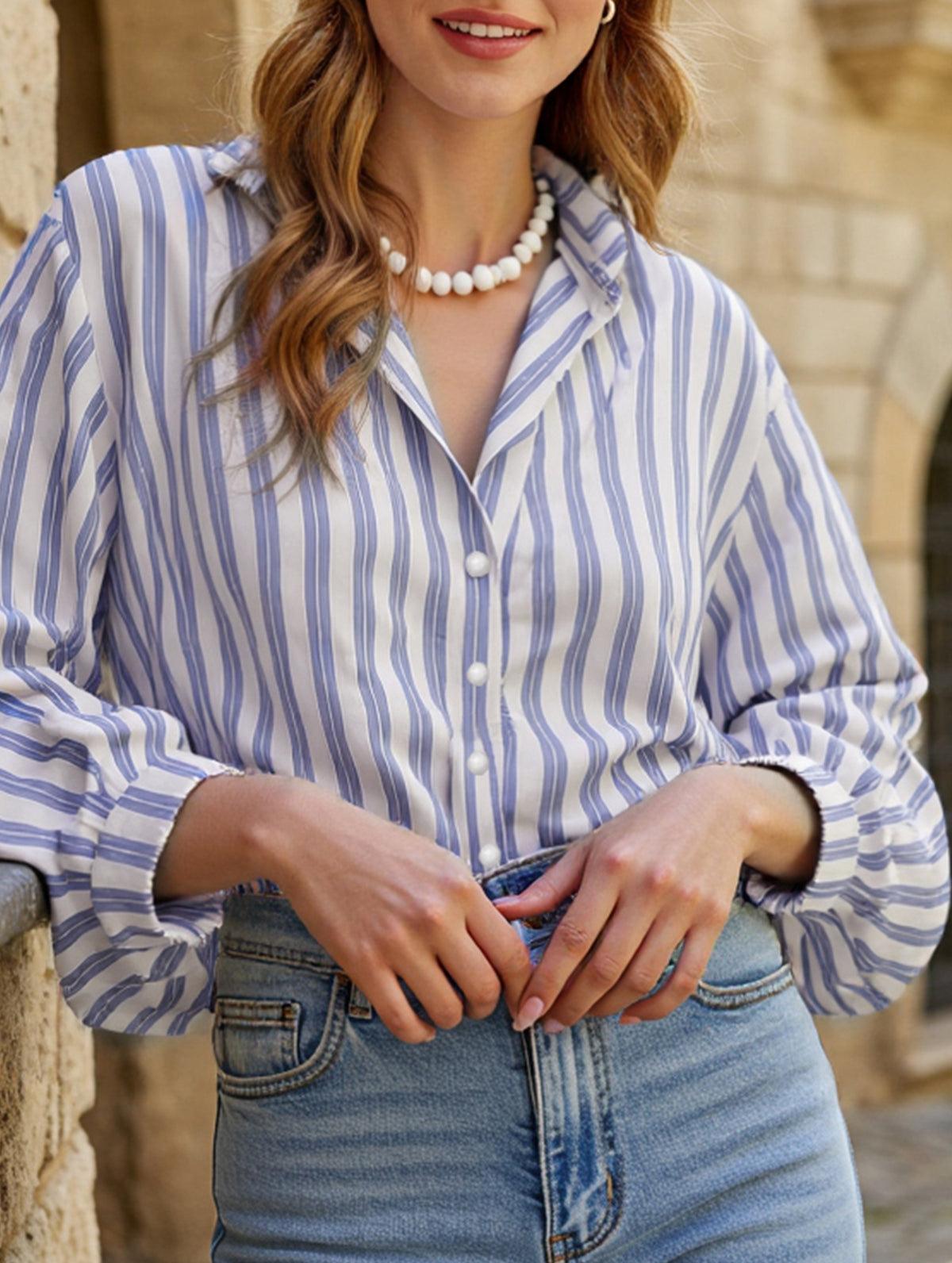 Striped dress slim casual loose shirt