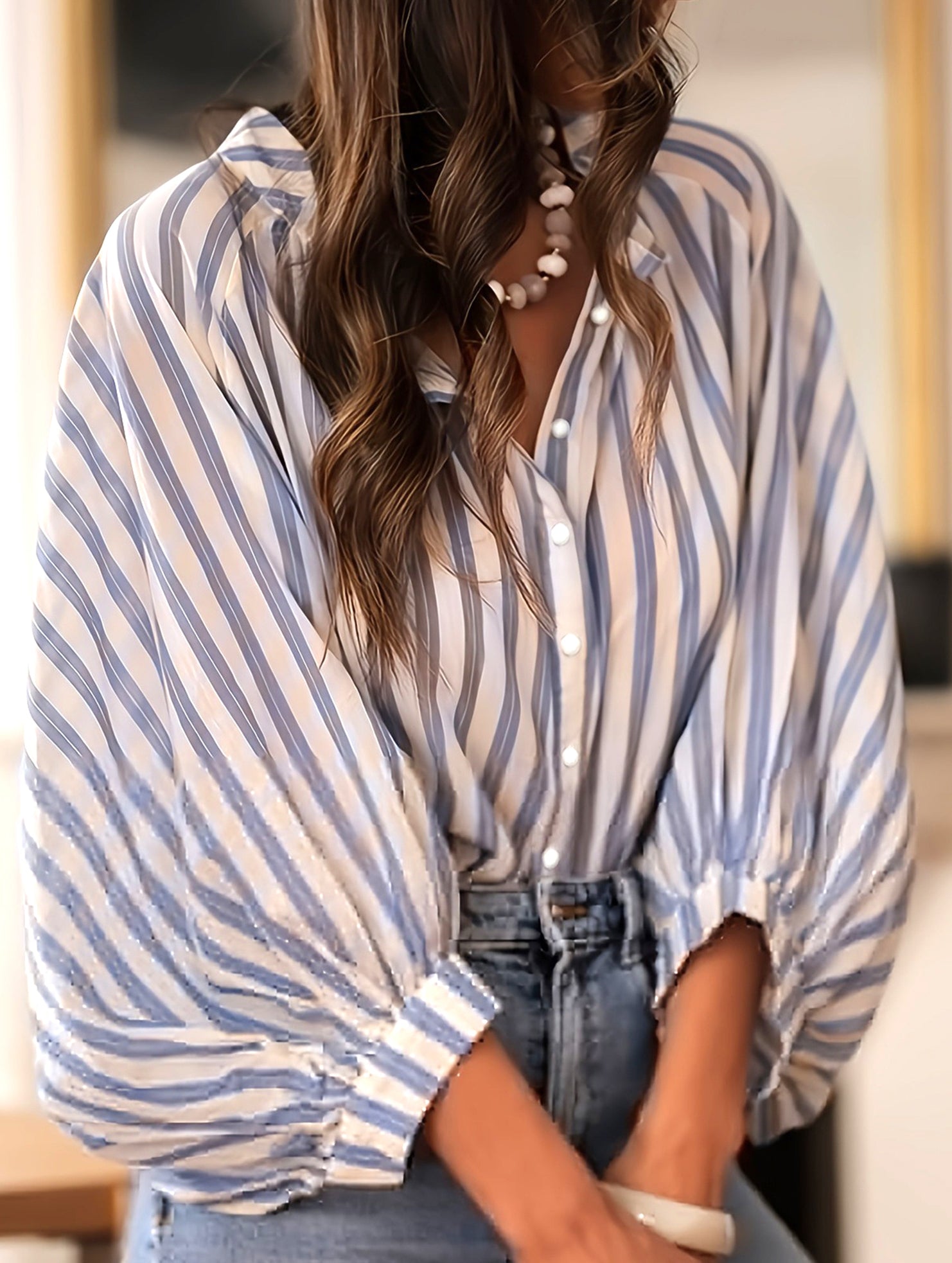Striped dress slim casual loose shirt