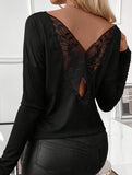 Striped round neck solid color T-shirt