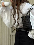 Loose lapel lantern sleeve long-sleeved shirt