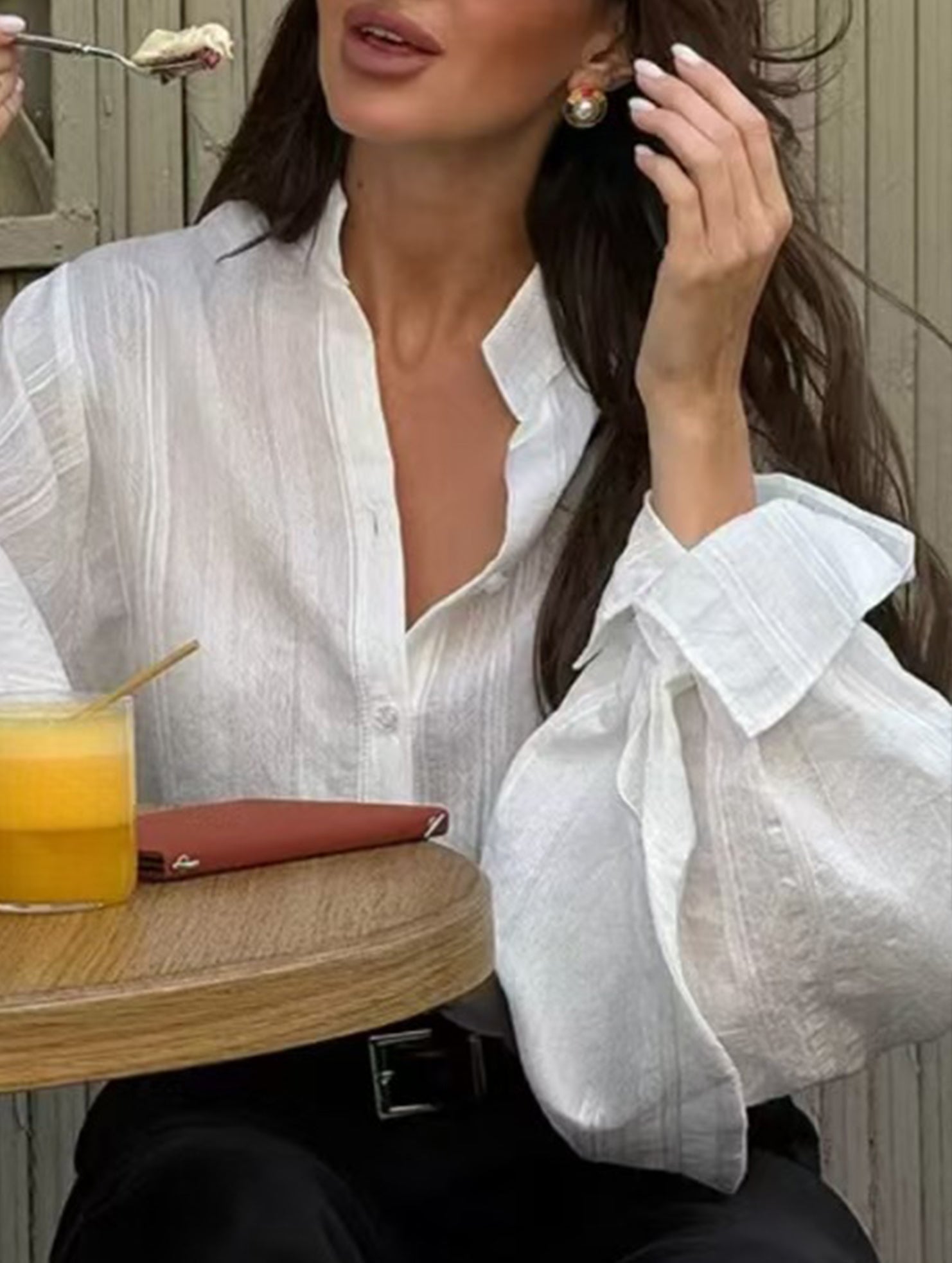 Loose lapel lantern sleeve long-sleeved shirt