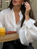 Loose lapel lantern sleeve long-sleeved shirt