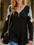 Loose Embroidered Raglan Long Sleeve Top