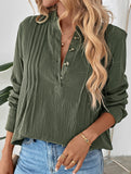 Vintage pleated stand collar half-open shirt