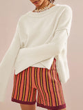 Round neck flared sleeve pullover sweater
