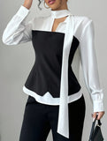 Simple bow long-sleeved shirt