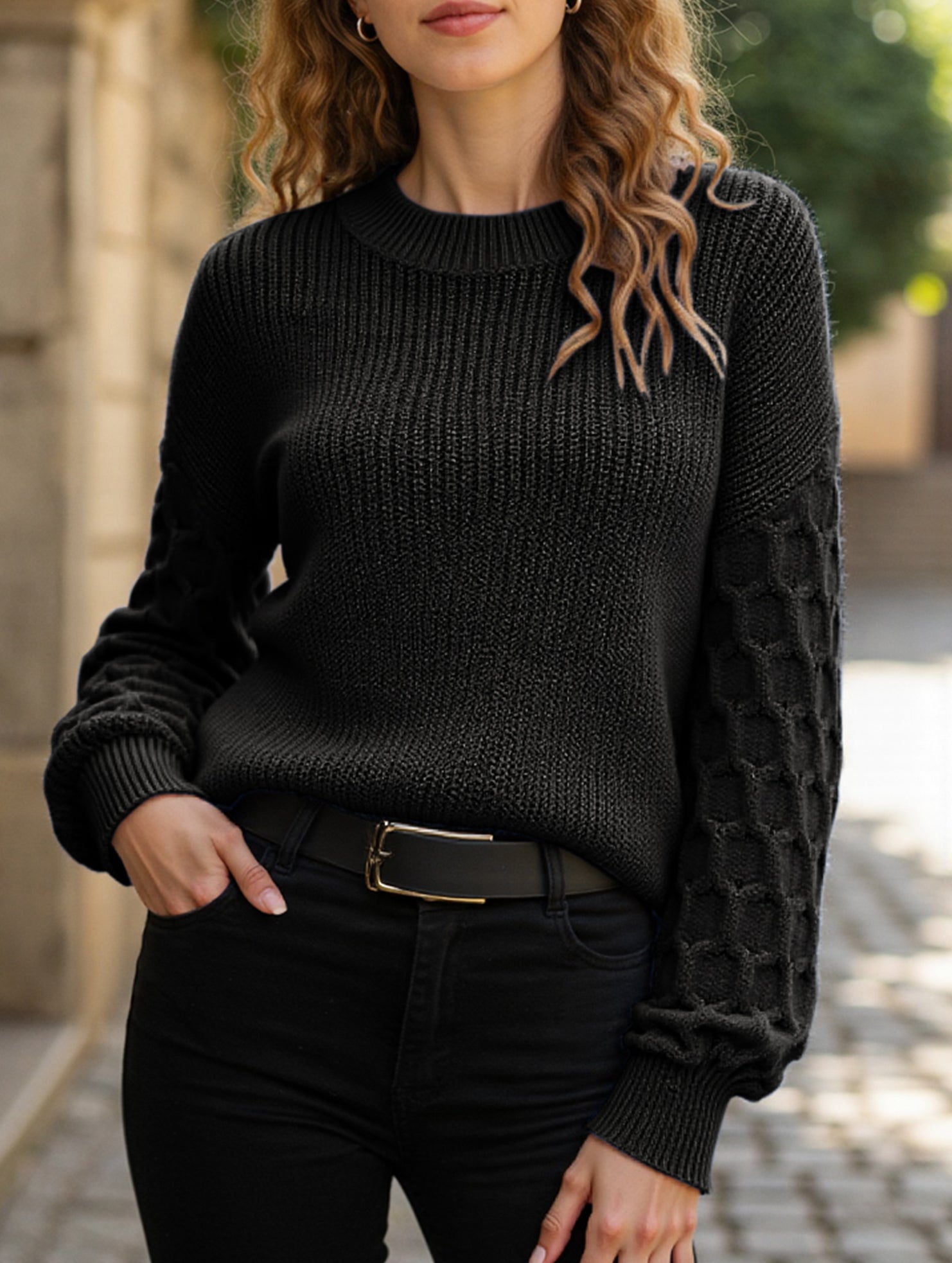 Casual and versatile puff sleeve sweater