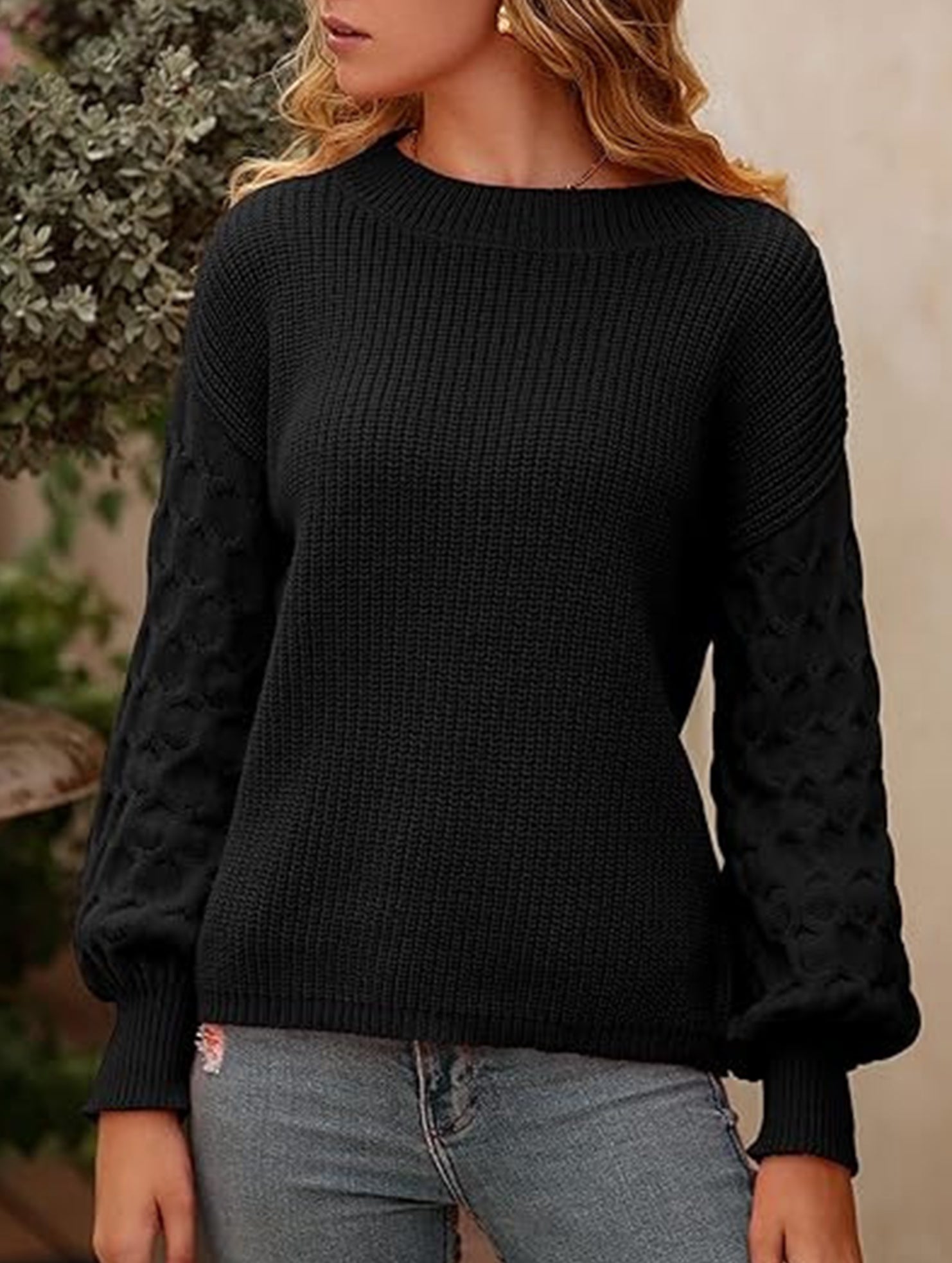 Casual and versatile puff sleeve sweater