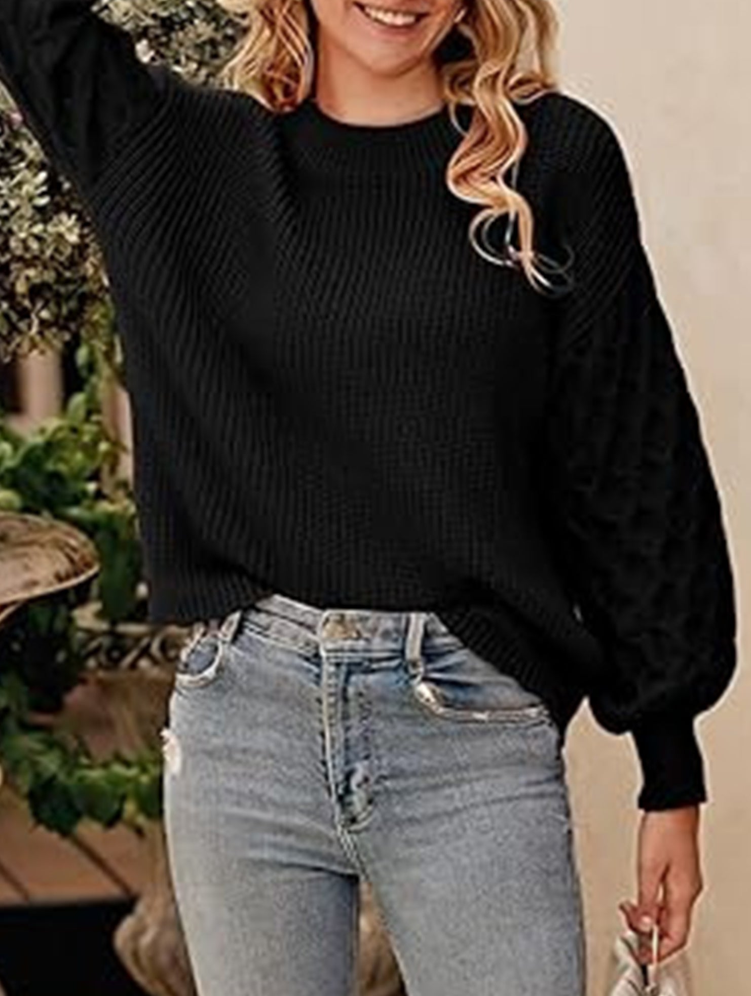 Casual and versatile puff sleeve sweater