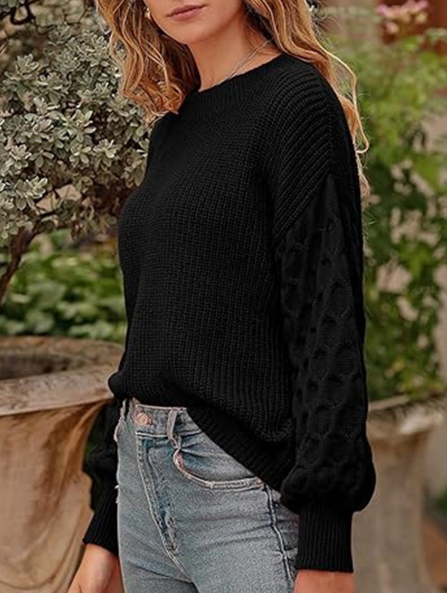 Casual and versatile puff sleeve sweater