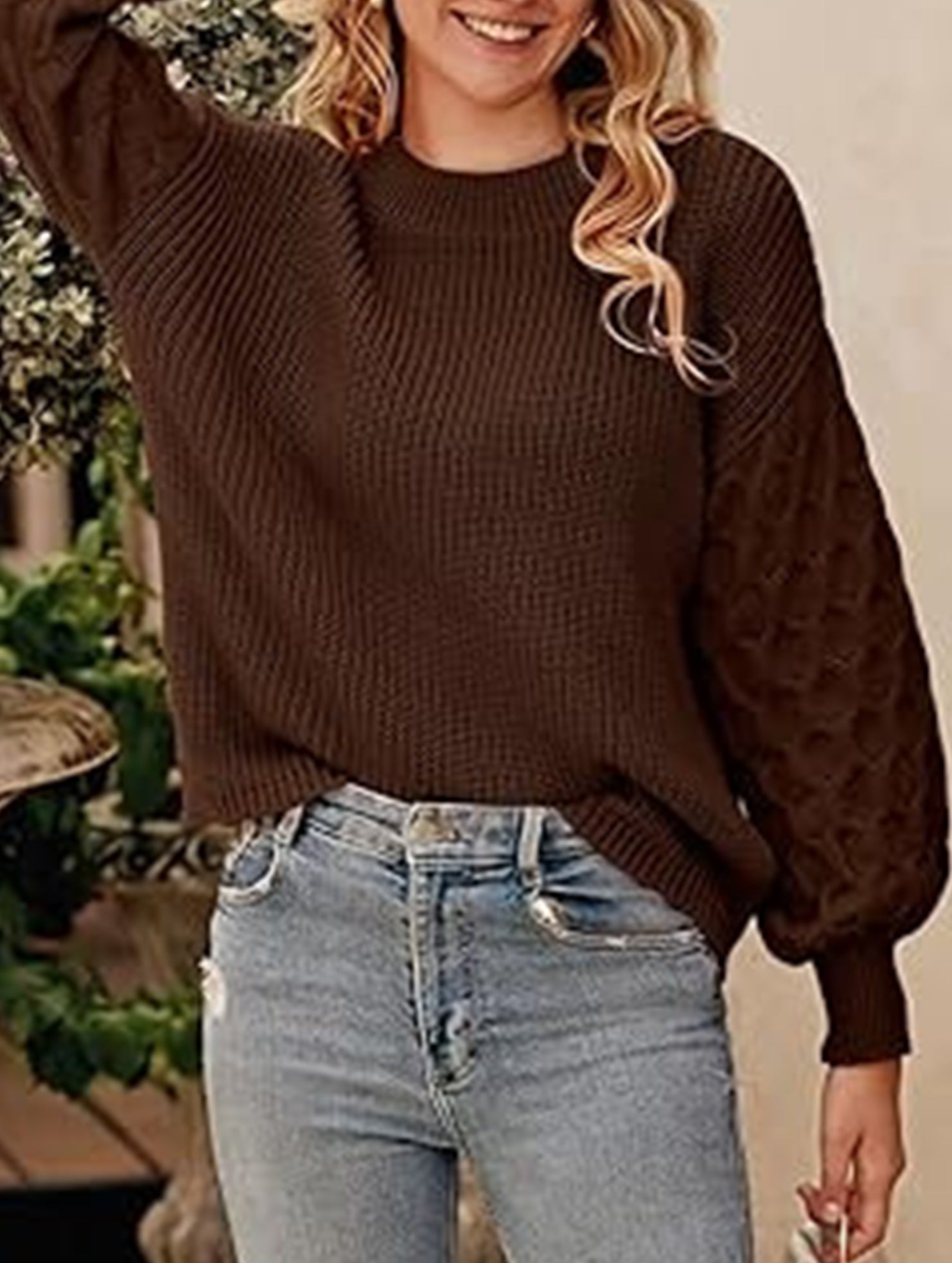Casual and versatile puff sleeve sweater