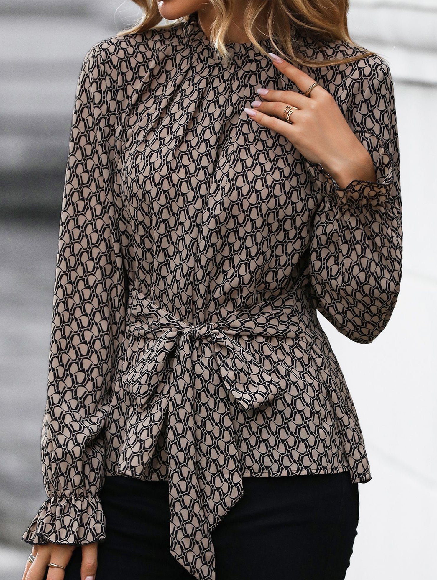 Vintage Print Lace-Up Shirt