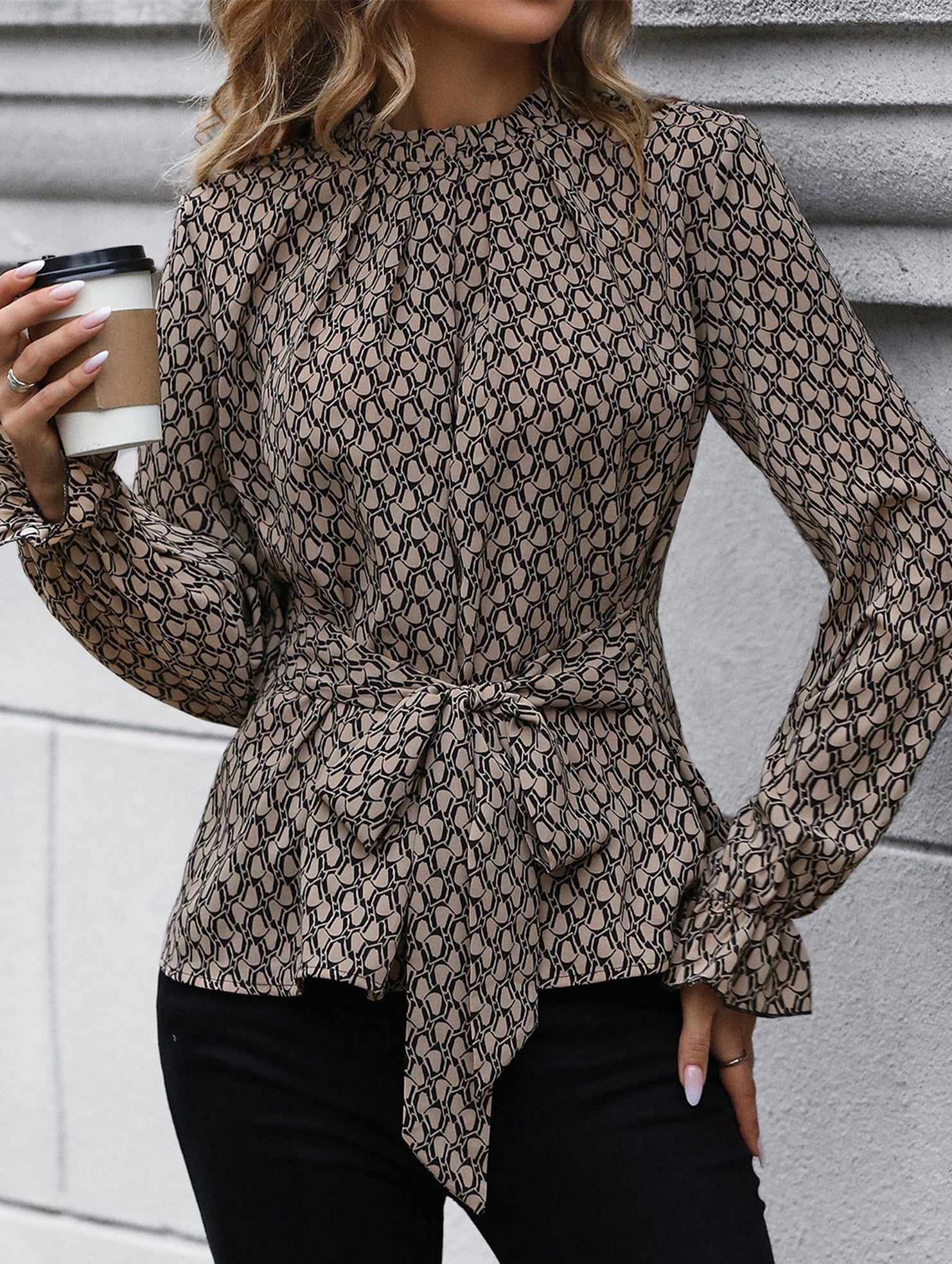 Vintage Print Lace-Up Shirt