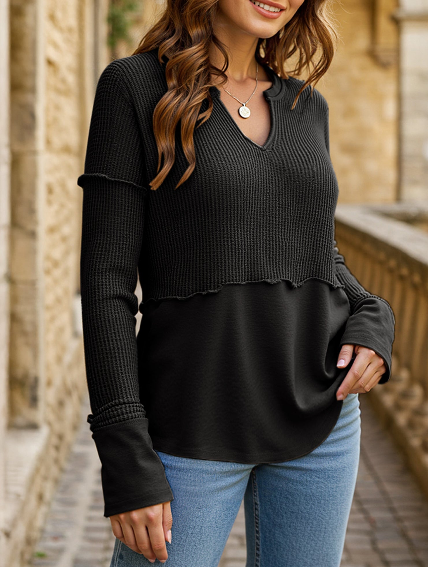 Casual patchwork solid color loose sweatshirt