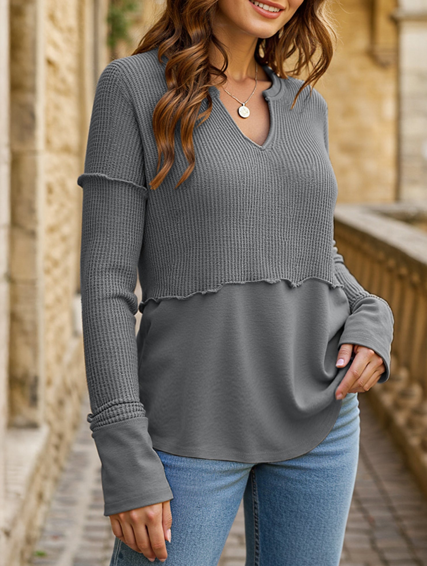 Casual patchwork solid color loose sweatshirt