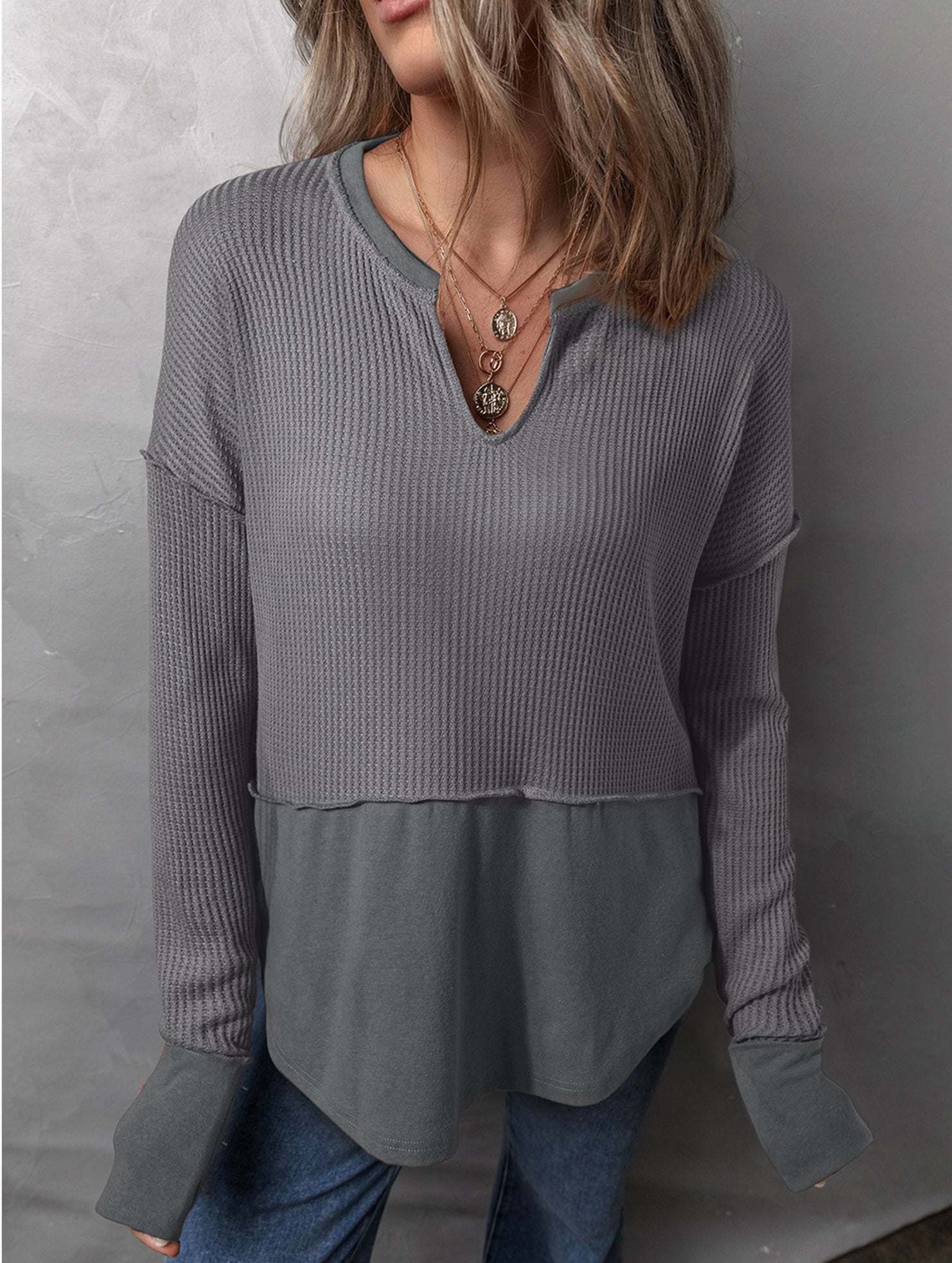 Casual patchwork solid color loose sweatshirt