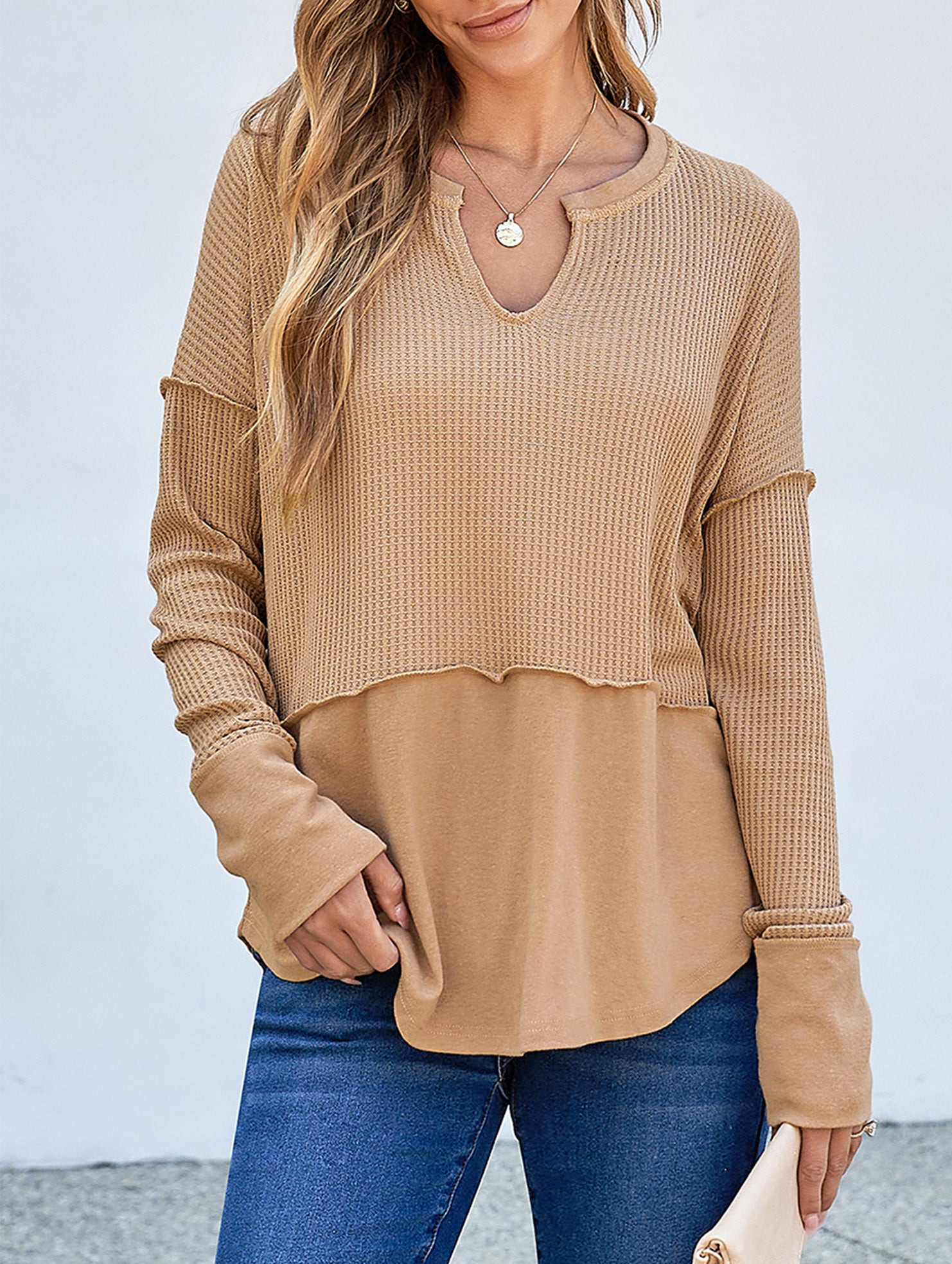 Casual patchwork solid color loose sweatshirt