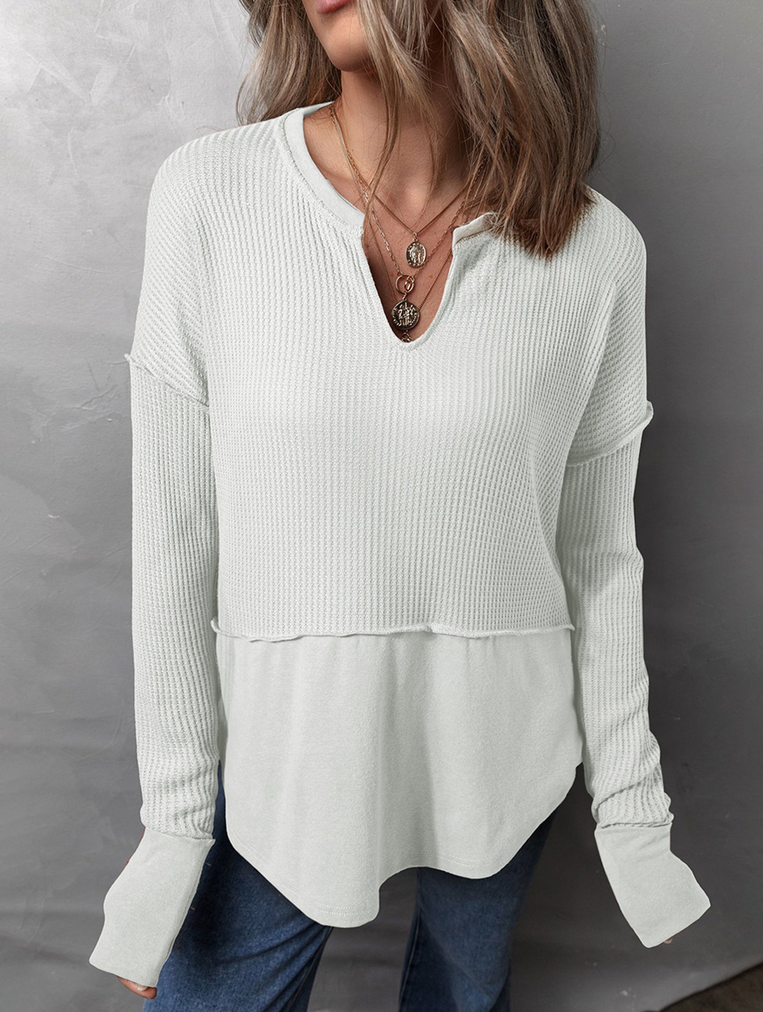 Casual patchwork solid color loose sweatshirt
