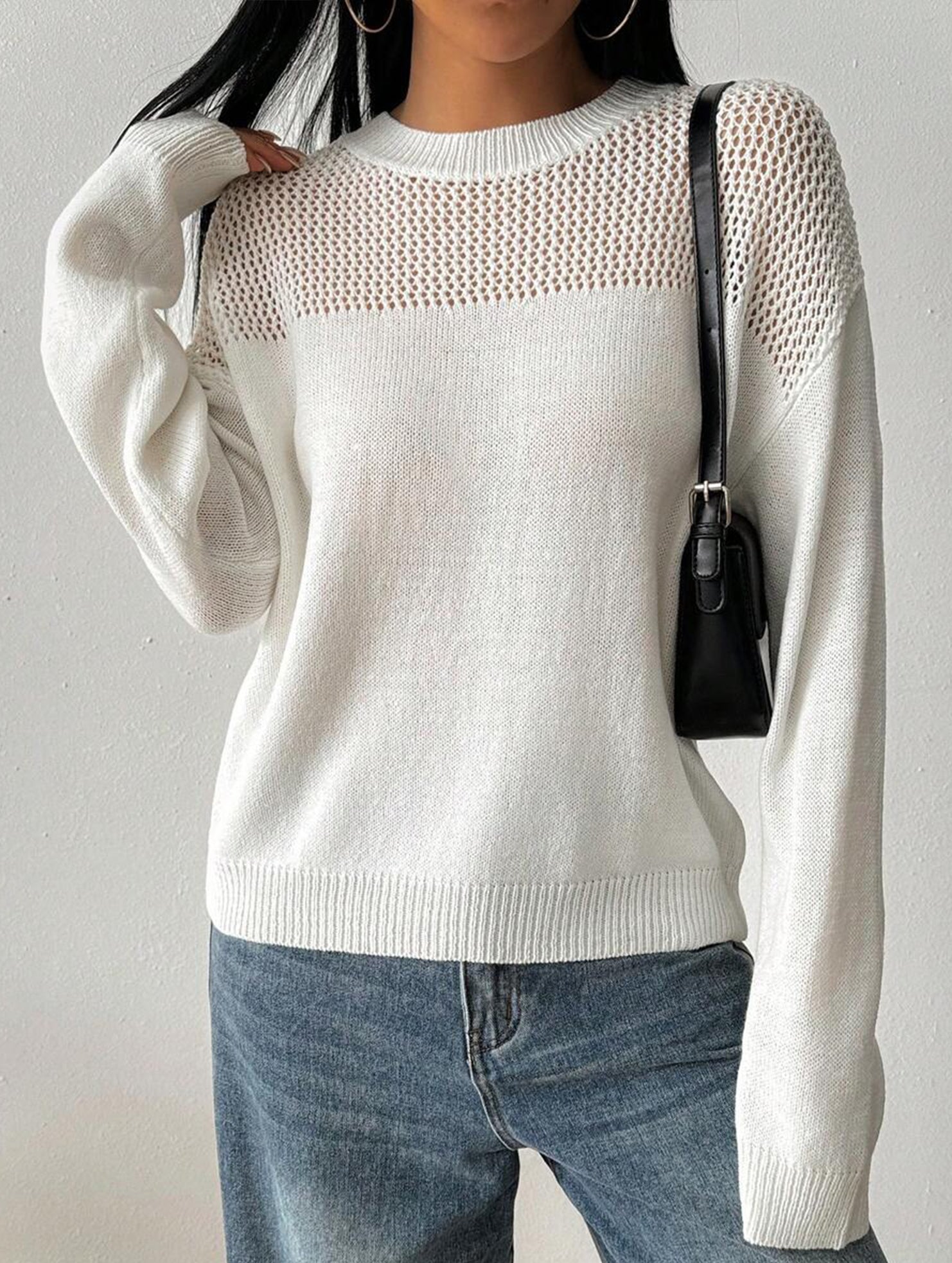 Casual loose round neck hollow knit sweater