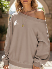 Casual solid color slant collar sweatshirt
