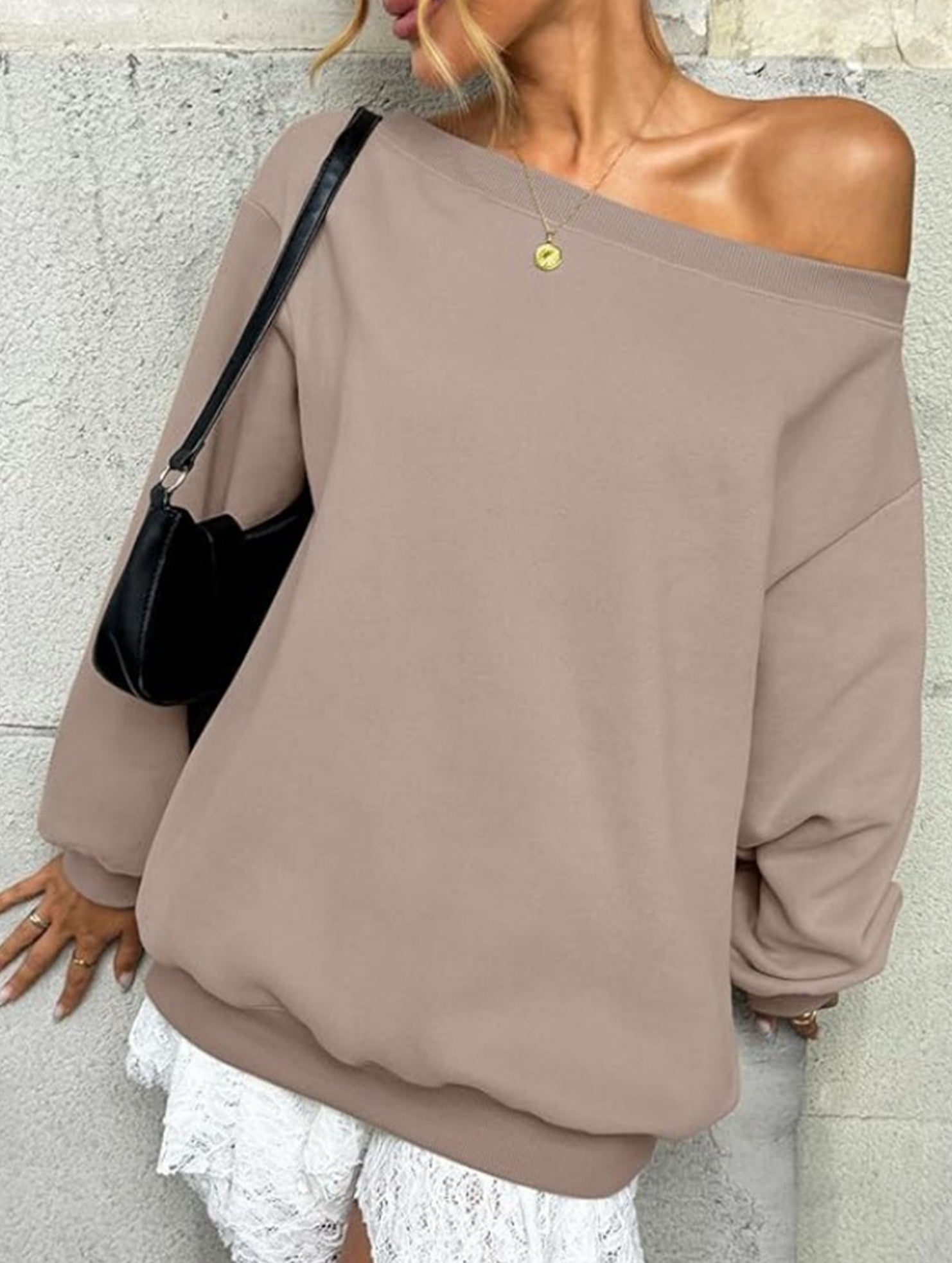 Casual solid color slant collar sweatshirt