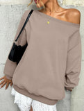 Casual solid color slant collar sweatshirt