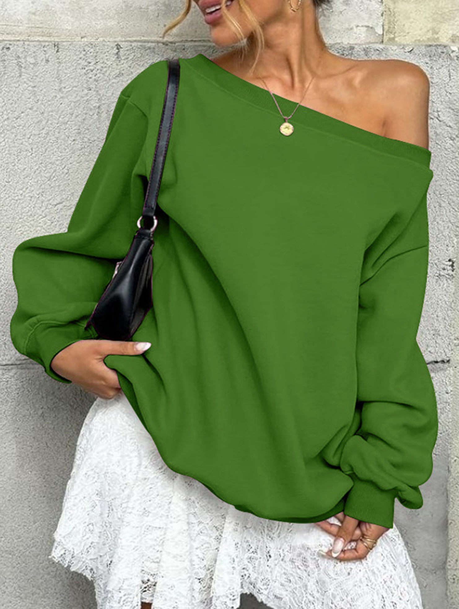 Casual solid color slant collar sweatshirt