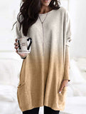 Gradient Color Long Sleeve Casual Pocket T-Shirt Top