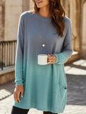 Gradient Color Long Sleeve Casual Pocket T-Shirt Top
