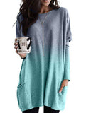 Gradient Color Long Sleeve Casual Pocket T-Shirt Top