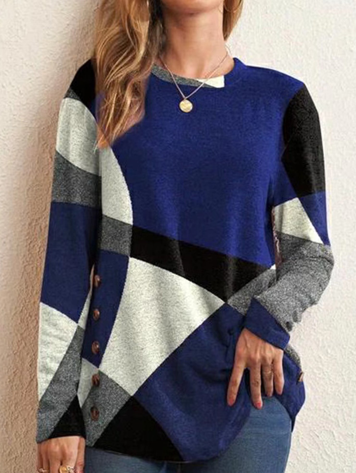 Contrast print long-sleeved T-shirt top