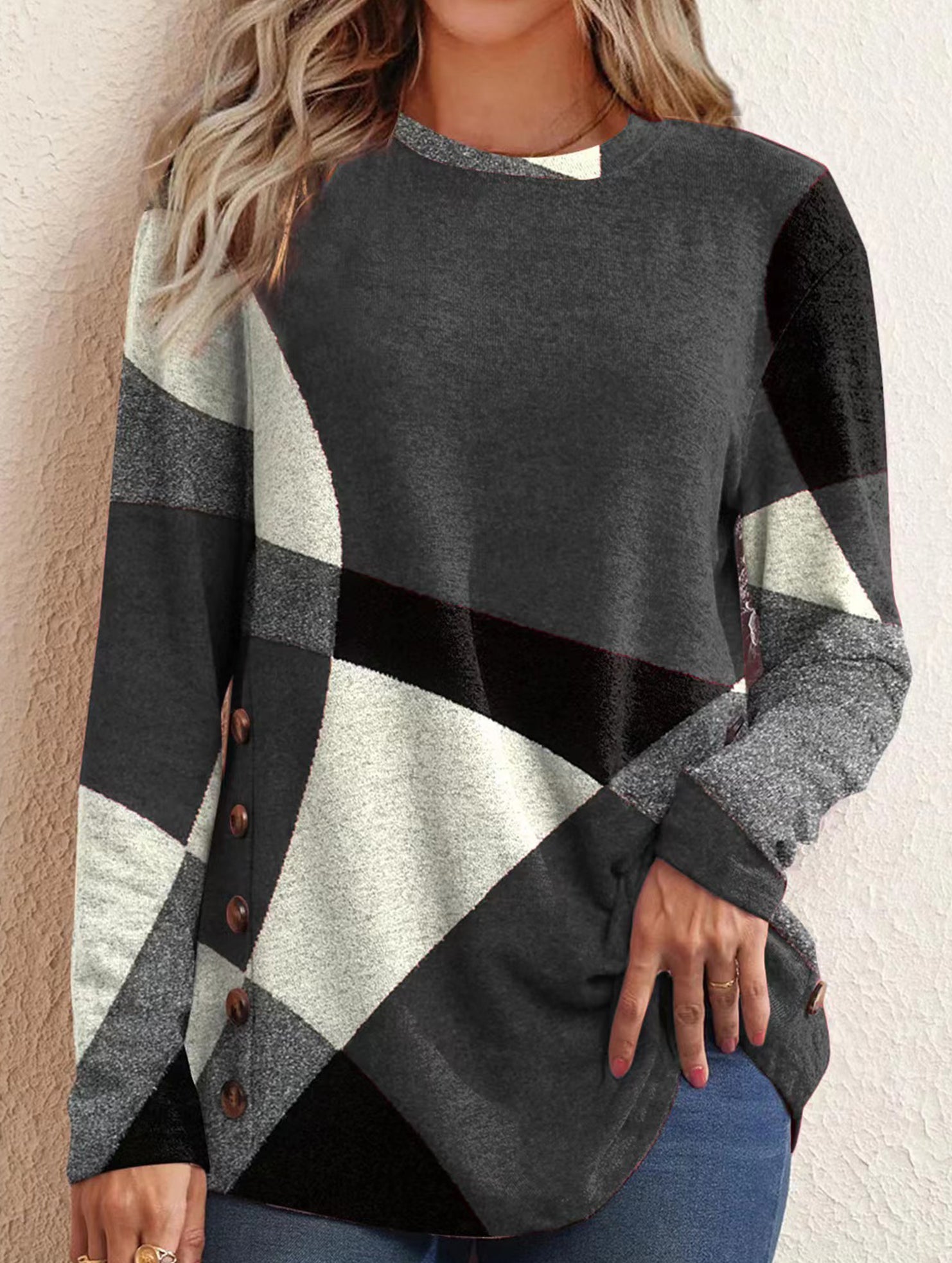 Contrast print long-sleeved T-shirt top
