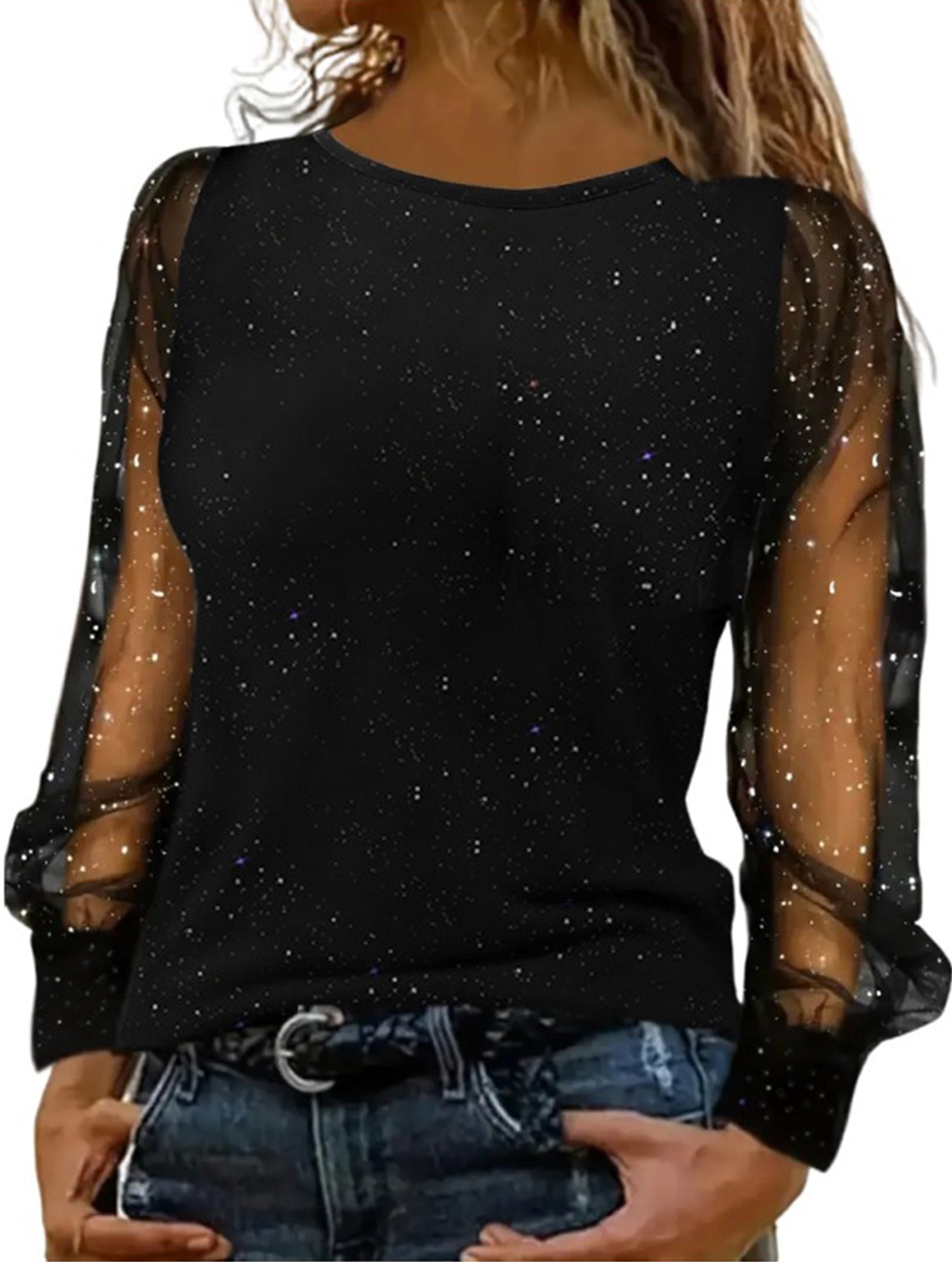 Long-sleeved loose round neck casual loose T-shirt