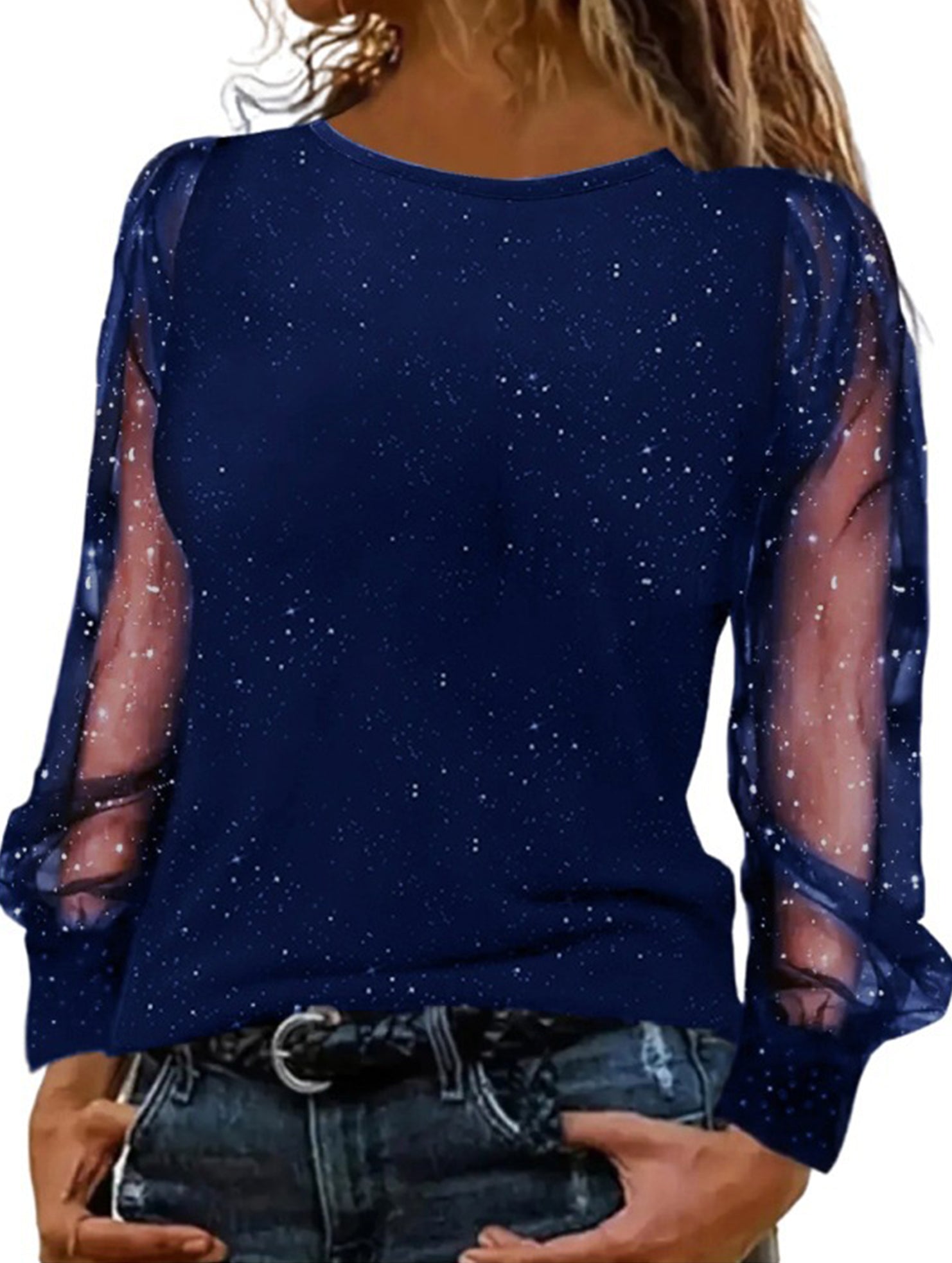 Long-sleeved loose round neck casual loose T-shirt