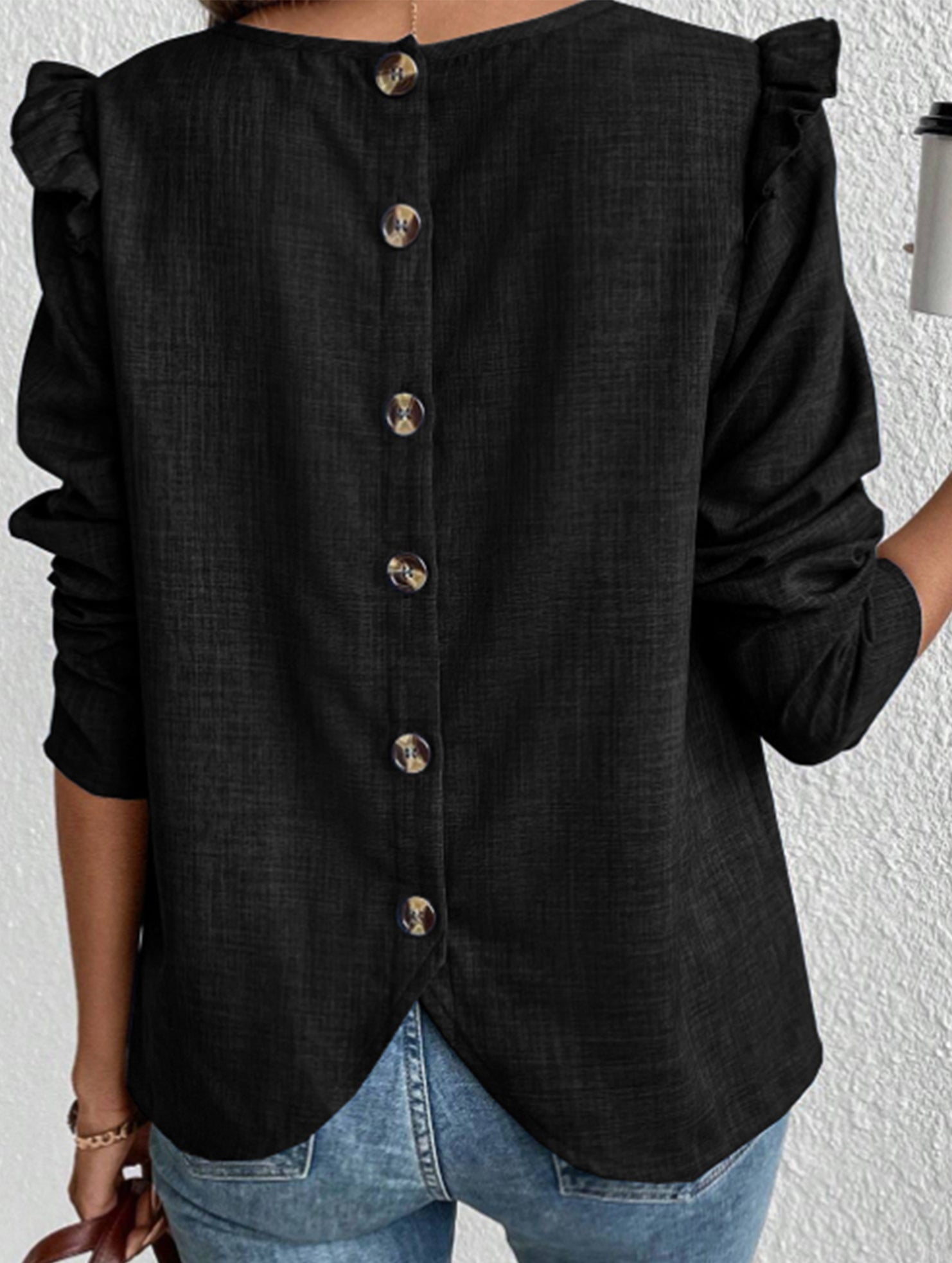 Single-breasted fashionable T-shirt with back buttons