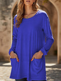 Round neck loose pocket solid color T-shirt