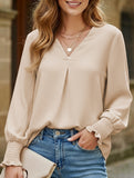 V-neck casual long-sleeved loose shirt top