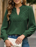 Fashionable V-neck lace solid color top