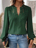 Fashionable V-neck lace solid color top