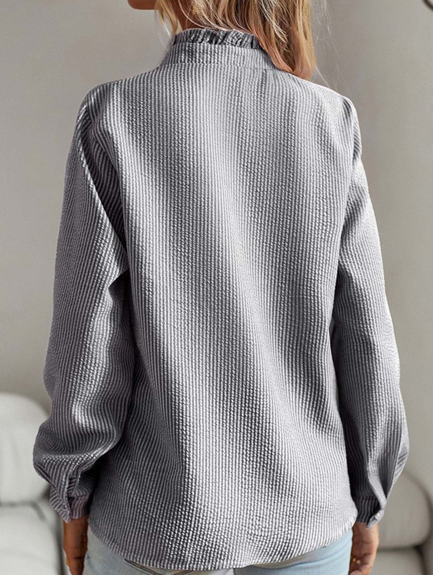 ruffled long-sleeved puff top