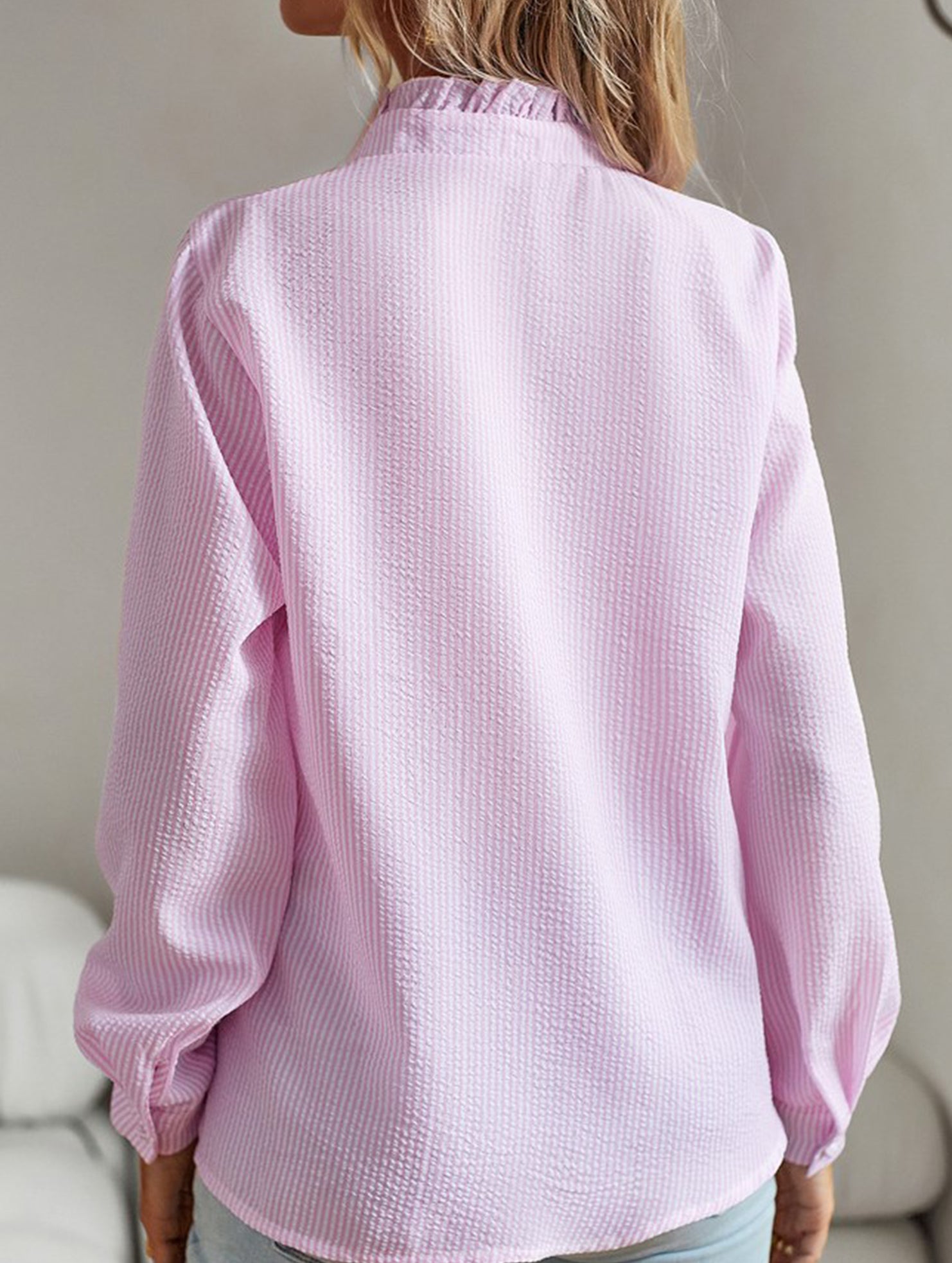 ruffled long-sleeved puff top