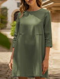 Loose round neck three-quarter sleeve dress top