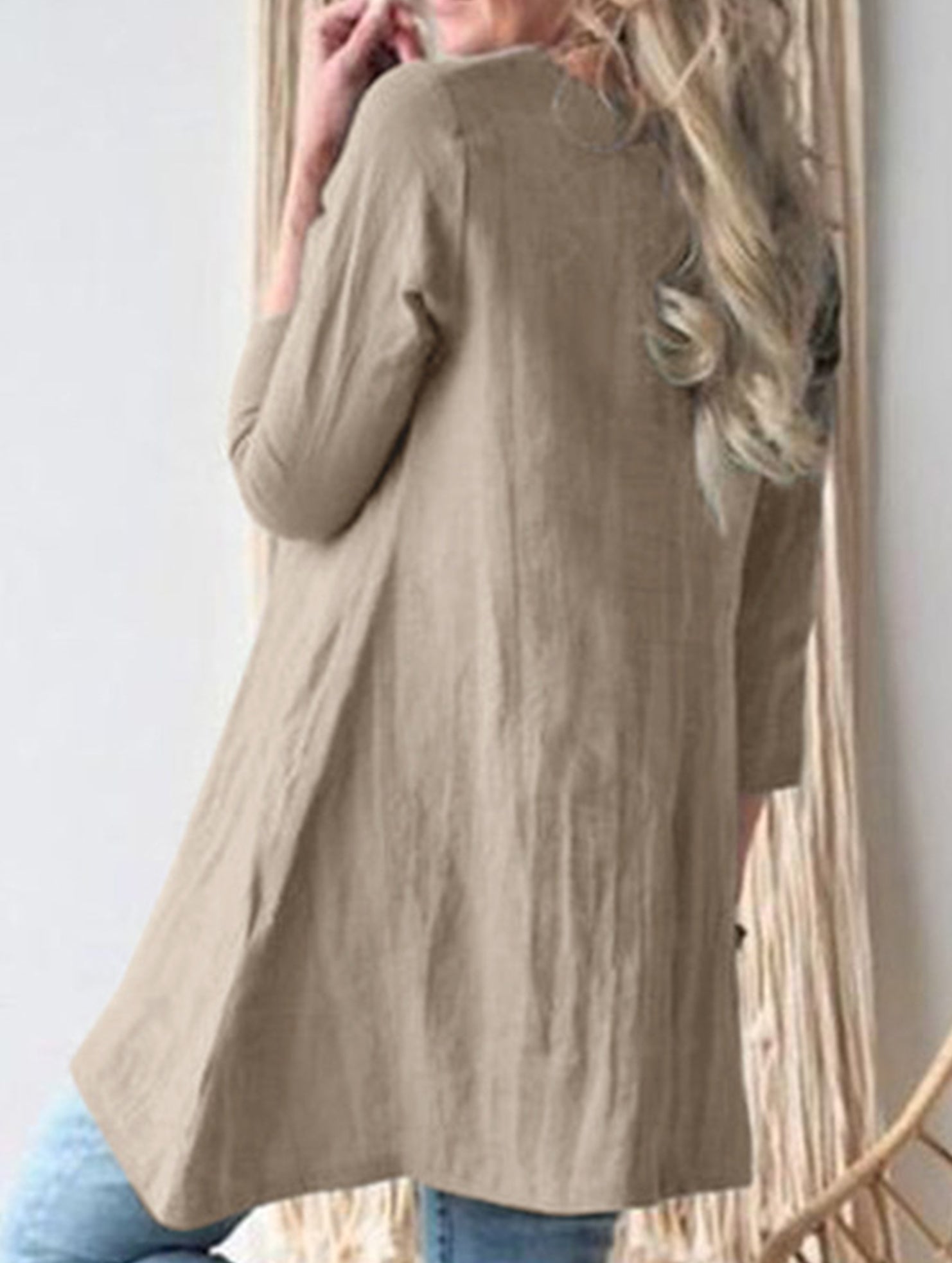 Loose round neck three-quarter sleeve dress top