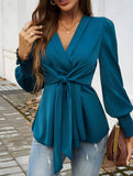 Retro deep V cross-strap waist shirt