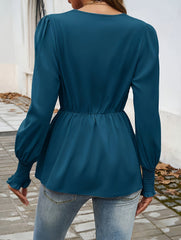 Retro deep V cross-strap waist shirt