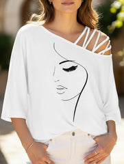 Fashionable patchwork loose oblique collar T-shirt