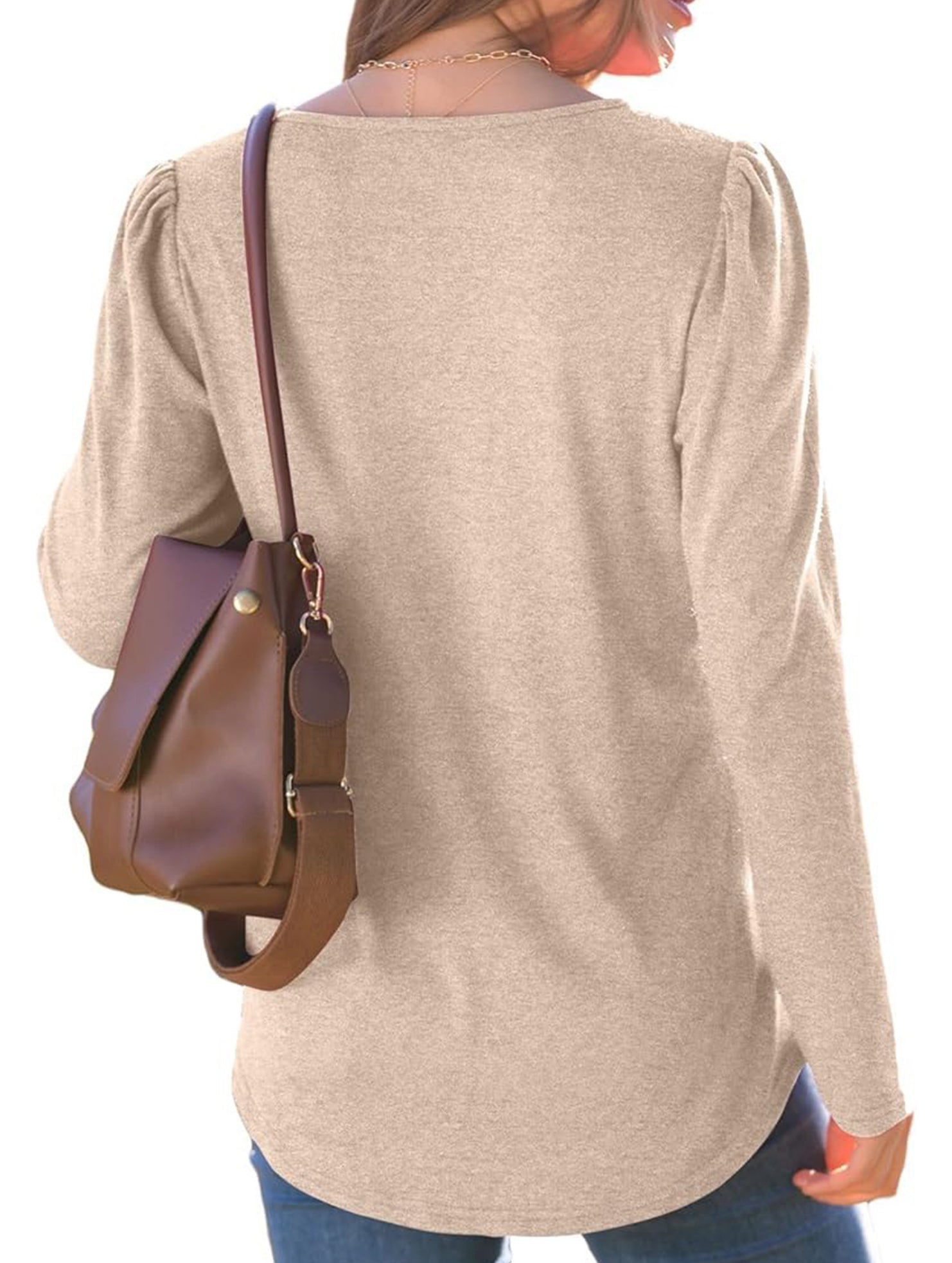 Striped solid color round neck long sleeve T-shirt