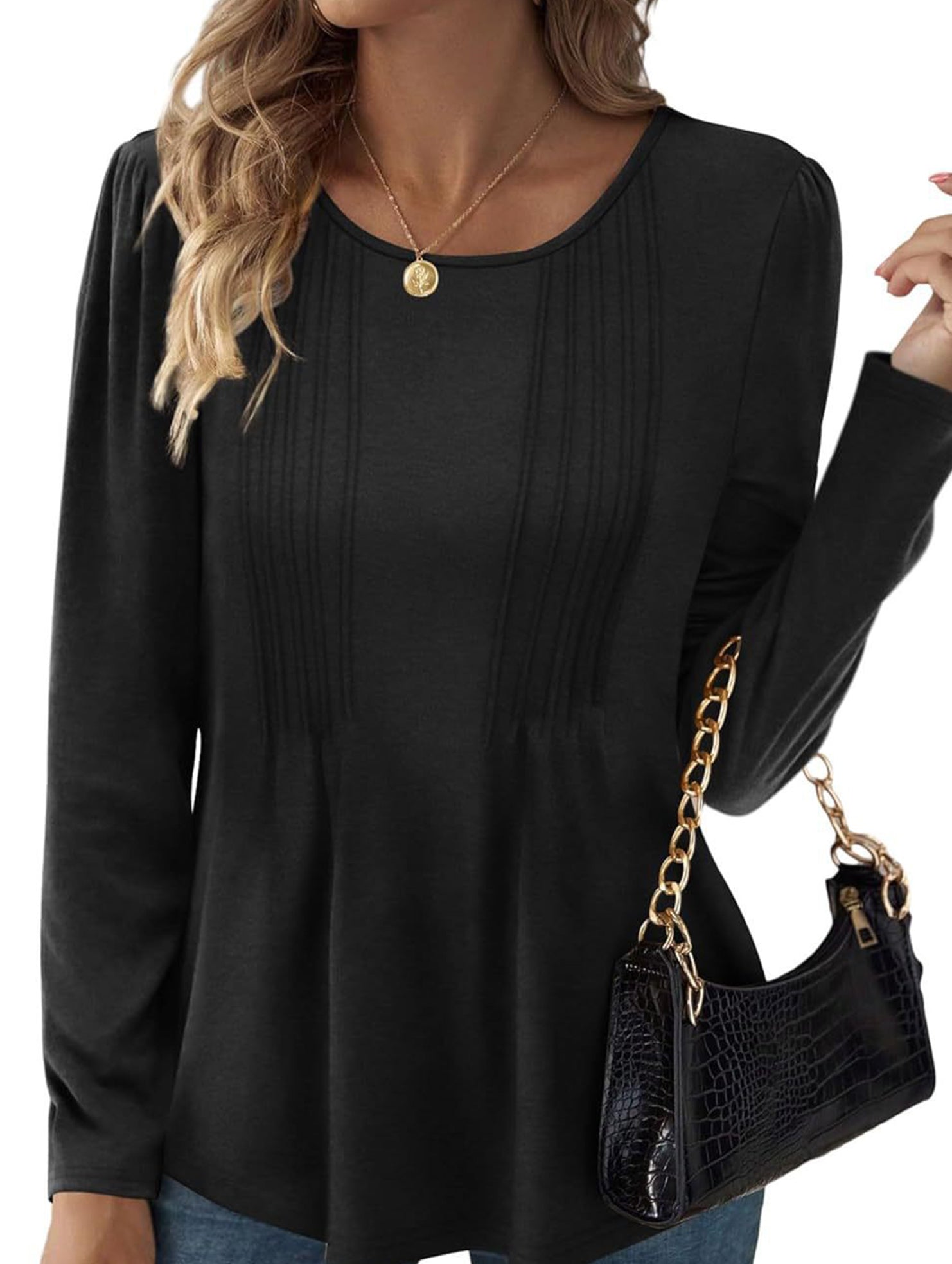 Striped solid color round neck long sleeve T-shirt